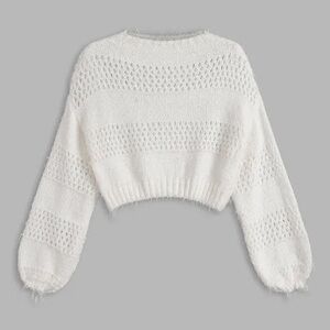 (Brand New) White Soft Fuzzy Cutout Knit Crop Sweater